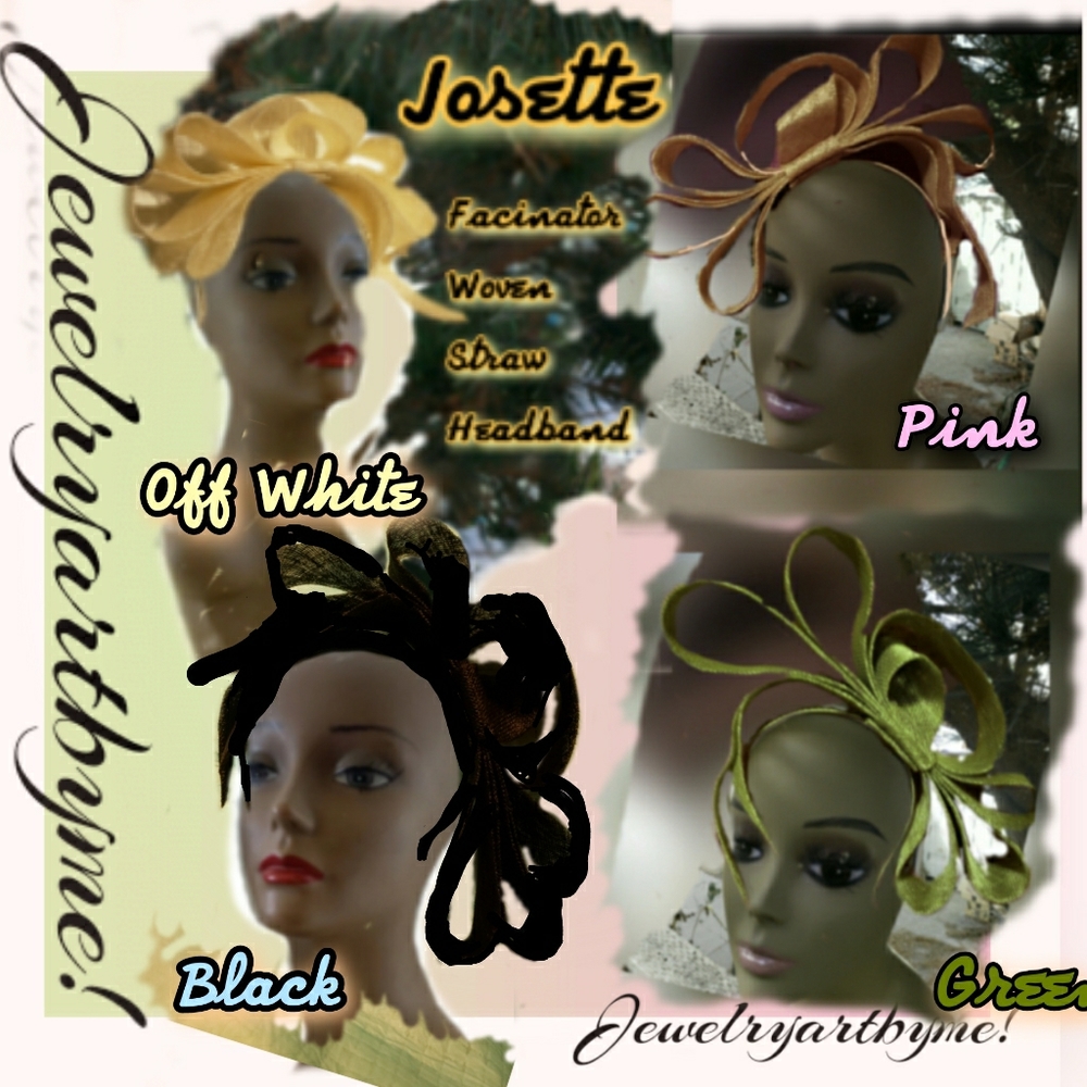 NWT-4-Set Josette Facinator Straw Curl Loop Headband Pink+Cream+Black+Green